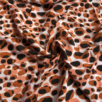 1 metras 100% Mulberry Šilkas 17 momme Krepo Šilko Audinys Orange Leopardas Spausdinti 140cm 55