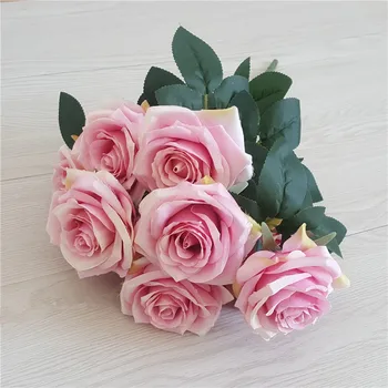 10 Galvų Rožės, Dirbtinės Gėlės, Dekoravimas Vestuvių Vertus, Turintis Gėlių Namų Dekoro Priedai Netikrą Rožių Gėlių Puokštė