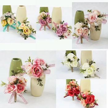 10vnt/daug! didmeninė derliaus Dirbtinių rožių gėlių vestuvių jaunikis corsages prom sagės Bridesmaid vertus gėlės / riešo gėlės