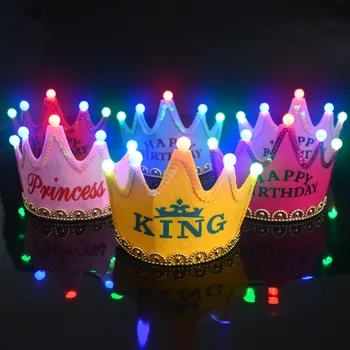 1pc LED Šviesos Iki Gimtadienio Skrybėlę, Princesė, Karalius, su Gimtadieniu Karūna Bžūp Lankelis Kalėdų Šalis Dekoro Lankelis Be Baterijos