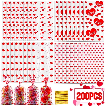 200 Vnt Vestuvių Celofano Maišelius su Tvist Ryšius Plastiko Skaidrus, Candy, Slapukus, Pakavimo Krepšys Gimtadienio Prekes