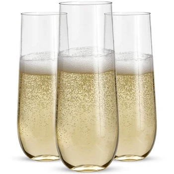 24 Stemless Plastiko Šampanas Fleitos - 9 Oz Plastiko Šampano Taurių Aišku, Nedūžtančios Skrudinimas Akinius, Vienkartines Vestuvių