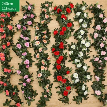 240cm 11 Vadovai Šilko Rožės su žaliais Lapais Namų Vestuvių Dekoravimo, Modeliavimo Gėlių, Rožių Dirbtinių Gėlių Kabinti Apdaila