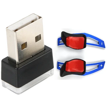 3 Vnt Automobilių Priedai: 1 Vnt Mini Nešiojamas Mini USB Led Automobilio Šviesos Ir 2 Vnt Vairas Shift Irklas Mėlyna