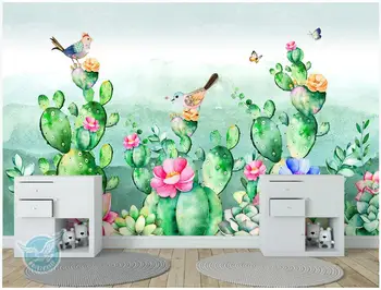 3d tapetai pasirinktinius nuotraukų freskos Rankomis dažyti tropinių augalų kaktusas gėlių ir paukščių namų dekoro tapetai, sienų ir 3 d