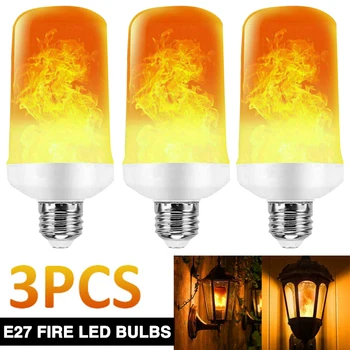 3Pcs E27 LED, Mirgėjimas Liepsnos Lempos Lemputė 3 Pavaros Režimas Degančios Ugnies Efektą Imituoti Atostogų Šviesos Dekoro Bažnyčių Barų Kambarys