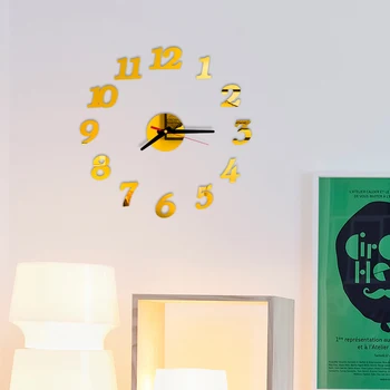 40CM Laikrodis Žiūrėti Sieniniai Laikrodžiai Veidrodis Lipduką 