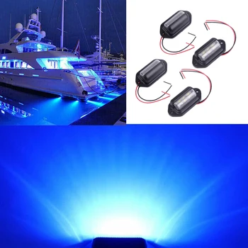 4Pcs Mėlyna LED Licenciją Plokštelės Durų Mandagumo Šviesos Vandeniui Denio Laivagalio Trancui Lempos Automobilių, Motociklų, Valčių sunkvežimių priekabos 12V-24V