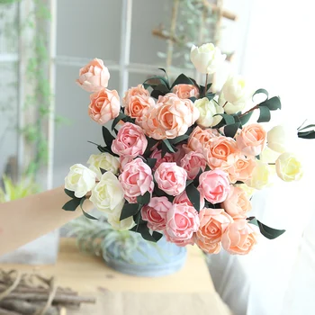 5Colors 6Heads PE Rose Dirbtinių Gėlių Vestuvių Gėlės Namuose Vestuvių Dekoravimas Šalies netikrą gėlių