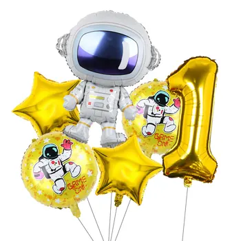 6pcs/set Silver Kosmoso Šalies Astronautu Balionai Skaitmeninis Star Folija Balionai Berniukas Gimtadienio Dekoro Vaikams Džiaugtis Žaislai Globos