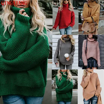 7 Spalvos S-XL Nauja Mados Lady Kietas Streetwear Stora Linija Šiltas Moterų Džemperis Raudona, Juoda Pilka ilgomis Rankovėmis, Aukštu Kaklu Megztinis
