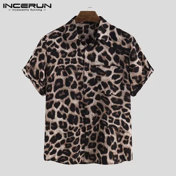 Atsitiktinis Leopardas Spausdinti Vyrų Marškinėliai trumpomis Rankovėmis Šalis iki 2022 m. Camisa Atvartas Vasaros Mados Mens Havajų Marškinėliai Streetwear INCERUN 5XL