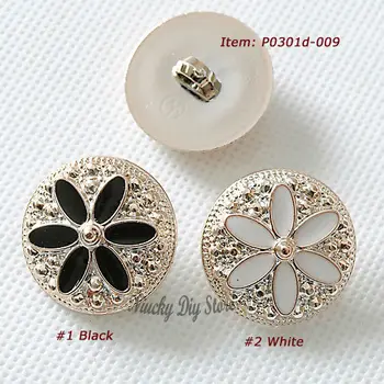 Aukštos kokybės aukso paltas mados mygtukai drožyba gėlių mygtukai juoda/balta gėlė
