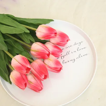 Aukštos Kokybės Nekilnojamojo Touch Tulpių Namų Apdailos Žalia Pu Tulpės, Dirbtinės Gėlės White Tulip Gėlių Puokštės Tulpių Šilko