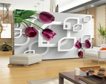 Beibehang Užsakymą Tapetai Namų dekoro Freskos 3D Violetinė Tulpė Fono Sienos Gyvenimo Kambario, Miegamasis Freskos nuotrauka 3d tapetai