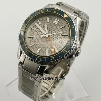 BLIGER 41mm Sterilūs Pilkos spalvos ciferblatas GMT Viršuje prabanga Mens Watch Safyro stiklas, data, keramikos bezel automatinė vyrų laikrodis Laikrodis