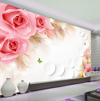 Custom 3D tapetai, pink rose ir drugelis freskos už kambarį, miegamąjį, TV foną, vinilo sienos papel de parede