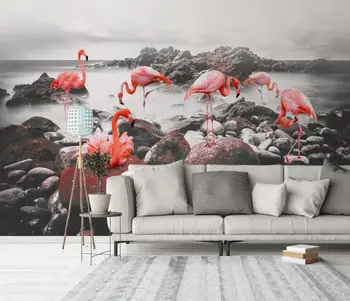 Custom tapetai, freskos Šiaurės šalių šiuolaikinės mažų šviežių jūros flamingo miegamasis TV fono sienos prabangių namų puošybai papel de parede