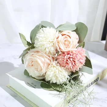 dirbtinės rožės žiedai balti namų vestuvių dekoravimas aukštos kokybės big puokštė kambarį stalo dekoro amatų netikrą gėlių