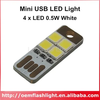 Dvipusis USB 4 x 0,5 W LED Balta 5600K Mini USB LED Lemputė Baltos (5 vnt.)