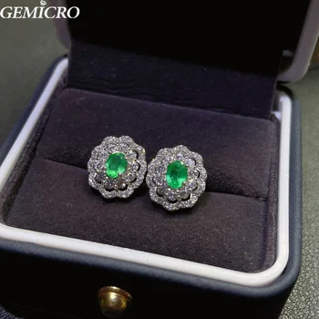 Gemicro Fine Jewelry Gamtos Smaragdo Auskarai su Brangakmenio iš 4x5mm su S925 Sterlingas Sidabro, kaip Kasdien ir Šalies Dėvėti Moterims