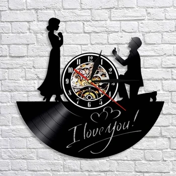 I Love You Marry Me Romantiškos Meilės Vinilo Įrašas Modernaus Dizaino Sieninis Laikrodis Vestuvės Santuoka Meilės Istorija Sieninis Laikrodis
