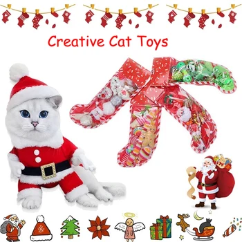 Kalėdų Kačių Žaislų Rinkinys Santa Claus Kibinimas Kamuolys Katėms Kūrybos Interaktyvus Kojinių Pakuotės Kačiukas, Žaislai, Gyvūnai Supplie Mascotas