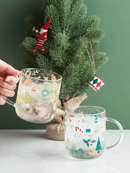 Kalėdų stiklo namų ūkio pienas taurės aukštos borosilikatinio karščiui atsparus vandens puodelį patogu puodelio kavos puodelis gyvūnų gėlių arbatos puodelio CL90706