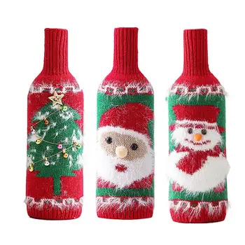 Kalėdų Šventė Megzti Vyno Butelis Švenčių Ryškia Spalva 3D Mielas Kalėdų Dekoracijos Vyno Butelis Megztinis Suknelė