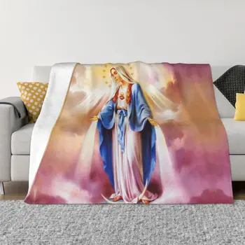 Katalikų Mergelės Marijos Antklodė 3D Atspausdintas Minkšta Flanelė, Vilnos Šiltas Our Lady of Guadalupe Mesti Pledai Kelionės Lovos, Sofos Antklodė