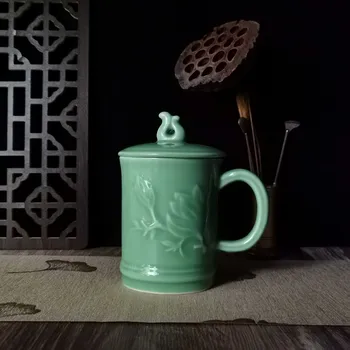 Kavos Puodeliai, Puodelis su Dangteliu 15oz Teacup ornamentuotas Orchidėja Keramikos Drinkware Porceliano Indai Mikrobangų krosnelėje ir plauti Indaplovėje