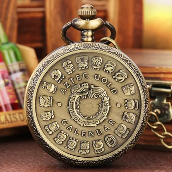 Kelis Avatarus Bronzos Kišenėje Žiūrėti Kvarco Pakabutis Retro Pocket Watch Laikrodis Progines Monetas, Arabų Skaitvardis Dial Storio Grandinę