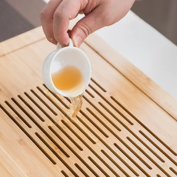 Kinijos Bambukų Arbata Dėklas Su Drenažo Vandens Saugyklos Tarnauja Arbatos Priedai Ceremonija Kavos Staliukas Dekoratyvinis Bandeja Teaware