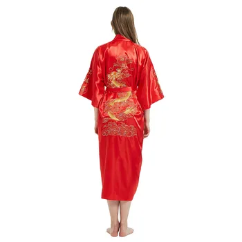 Kinų Stiliaus Moterų Apdaras Siuvinėjimo Dragon Chalatas Kimono Suknelė Seksualus Atsitiktinis Palaidų Vasaros Naktiniai Drabužiai Nauji Ilgi Namų Drabužių
