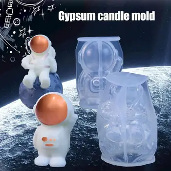 Kvepianti Žvakė Silikono Formos Kosminis Astronautas Skulptūra Sojos Nerūkomojo Aromaterapija Prekių Žvakė Formavimo Pelėsių Vaškas T6v2