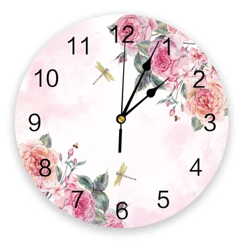 Kūrybos Sieninis Laikrodis Pink Gėlių Dragonfly Modernaus Dizaino Svetainė, Miegamojo, Biuro Kavinė Namų Puošybai Mados Sieninis Laikrodis
