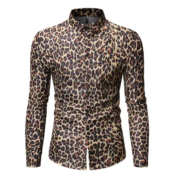 Mattswag Mens Leopardas Spausdinti ilgomis Rankovėmis Suknelė Marškiniai Aukštos Kokybės Socialinių vyriškų Drabužių Mados Šalis Prom Marškinėliai Chemise Homme