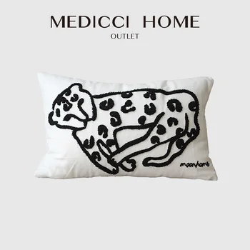 Medicci Namų Originalaus Dizaino Pagalvėlė Padengti Mielas Leopardas Išsiuvinėti Užvalkalas Juoda Balta Abstrakčios Linijos, Dekoratyvinės Pagalvės Užvalkalą