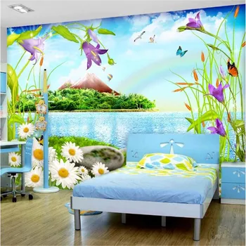 Milofi tapetai, sienų danga nuotraukų siena, graži ežero vandens animacinių filmų peizažas vaiko kambario 3D, freskos fone wa