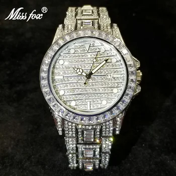 MISSFOX Hip-Hop Visą deimantų žiūrėti vyrams, viršuje prabangos prekės kvarcinis laikrodis Klasikinis Kietas lediniame iš vandeniui Relogio Masculino