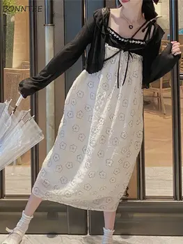 Moterų Rinkiniai Japonų Stiliaus Vasaros Suknelės Streetwear Striukė Konkurso Patogus Mados Visas rungtynes, Elegantiškas Nėriniai-up Saldus Karštas Pardavimas