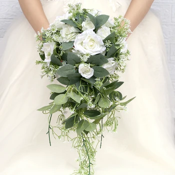 Naujas Ilgas Nuotakos Puokštė Bridesmaid, Vestuvių Puokštės Dirbtinių Rožių Vertus, Gėlės vestuvėms W888FZ
