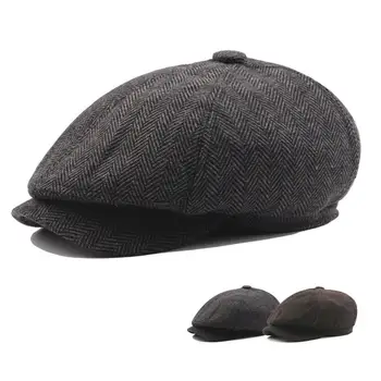 Naujas Retro Newsboy Kepurės Vyrų Aštuoniakampis Skrybėlės Britų Dailininkų Kepurės Rudenį, Žiemą Beretės Eglute Butas Kepurės Hip-Hop Beretės