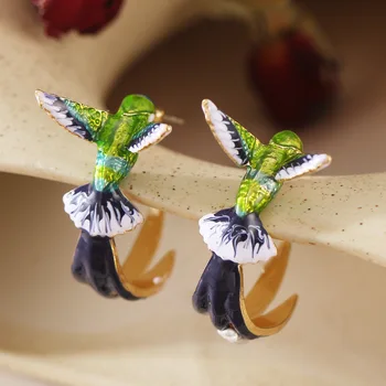 Naujų kūrybinių hummingbird formos aliejaus lašas auskarai mėlyna žalia šviesą paprasta auskarai moteriška Dovana, Juvelyriniai dirbiniai Didmeninė