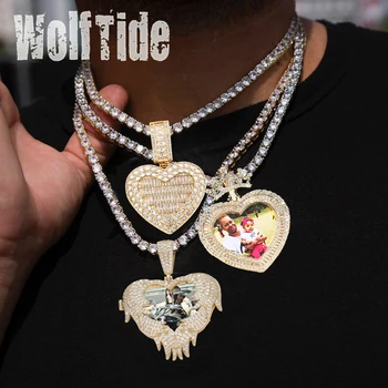 Pasirinktinius Nuotraukų Širdies Pakabukas Kubinių Zirconia Karoliai Hip-Hop Auksą, Padengtą Asmeninį 