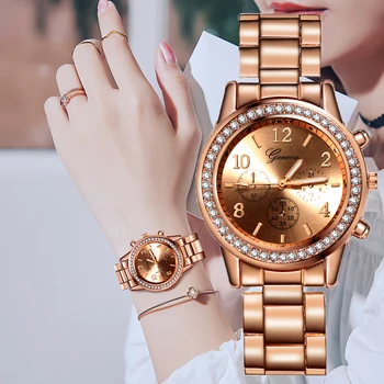 Reloj Mujer 2021 Laikrodžiai Moterims, Klasikinis Ženevos Prabangūs Moteriški Laikrodžiai Moteriški Full Steel Kristalų Relogio Feminino Metalo Laikrodis
