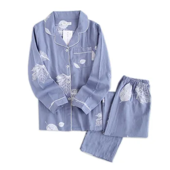 Rinkiniai Moterims 100% Medvilnės Marlės Japonijos Vasaros Ilgomis Rankovėmis Atsitiktinis Sleepwear Moterų Paprastas Mielas Lokys Pižamos
