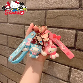 Sanrio Melodija Kuromi Hello Kitty Cinnamoroll Key Chain Lėlės Animacinių Filmų Pakabukas Silikono Animacinių Filmų Raktų Žiedas Papuošalai Papuošalai Atostogų