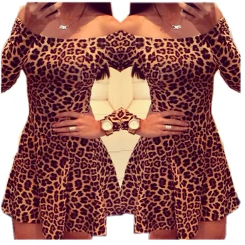 Seksualus Off Peties Leopard Suknelės Moterims, Pavasarį, Rudenį, Plisuotos Suknelė Moterų ilgomis Rankovėmis Atsitiktinis Waisted suknelė clubwear Vestido