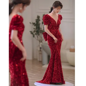 Skrudinta Duona Suknelė Nuotaka 2022 Nauja Raudona Atmosferos China Slidinėti Vestuvių Puotą Priimančiosios Vakaro Suknelė, Sijonas Vasaros Vakaro Suknelės